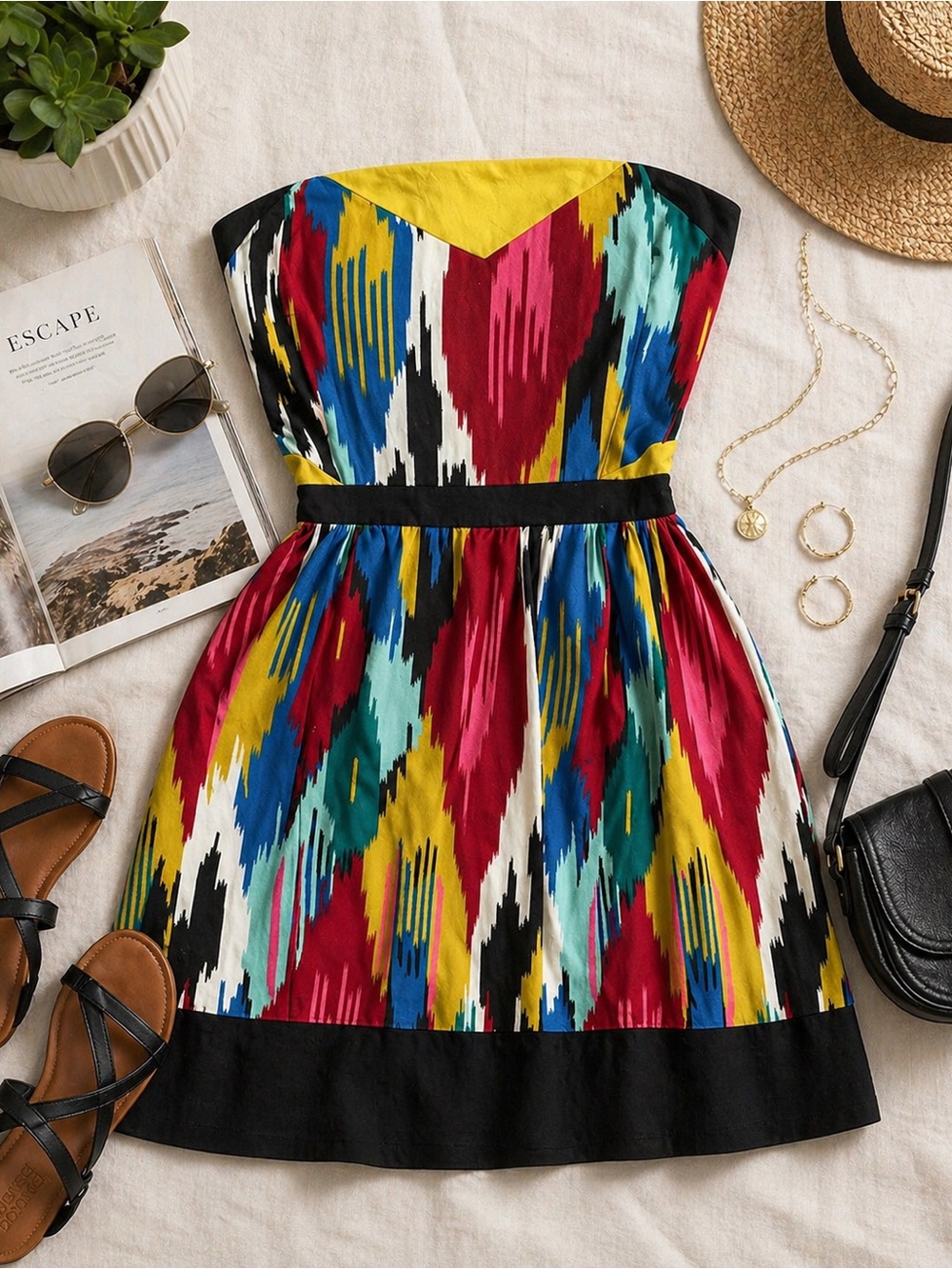 Urban Outfitters Silence + Noise Strapless Ikat Mini Dress Size Small Y2K Boho